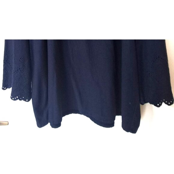 J.Jill Women's XL Petite Long Sleeve Navy Eyelet Edged Square Neck Top - Picture 6 of 9